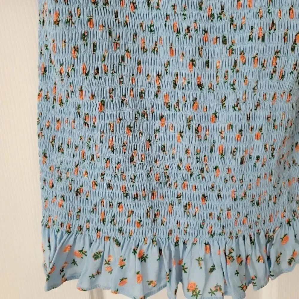 NWOT Free People bella smocked printed slip dress in sky blue
